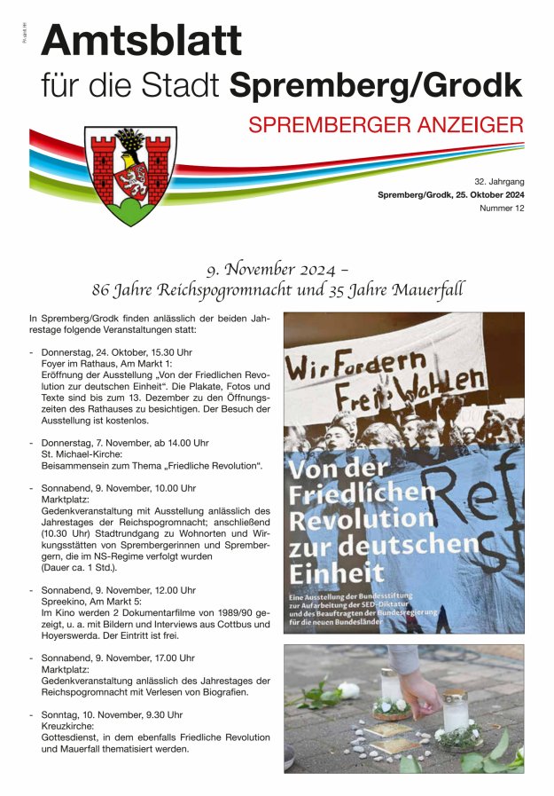 Amtsblatt für die Stadt Spremberg/Grodk – Spremberger Anzeiger Titelblatt 12/2024