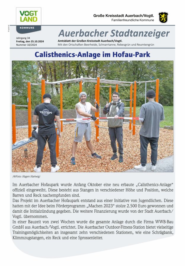 Auerbacher Stadtanzeiger Titelblatt 10/2024