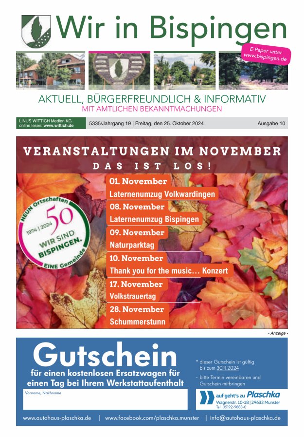 Wir in Bispingen Titelblatt 10/2024