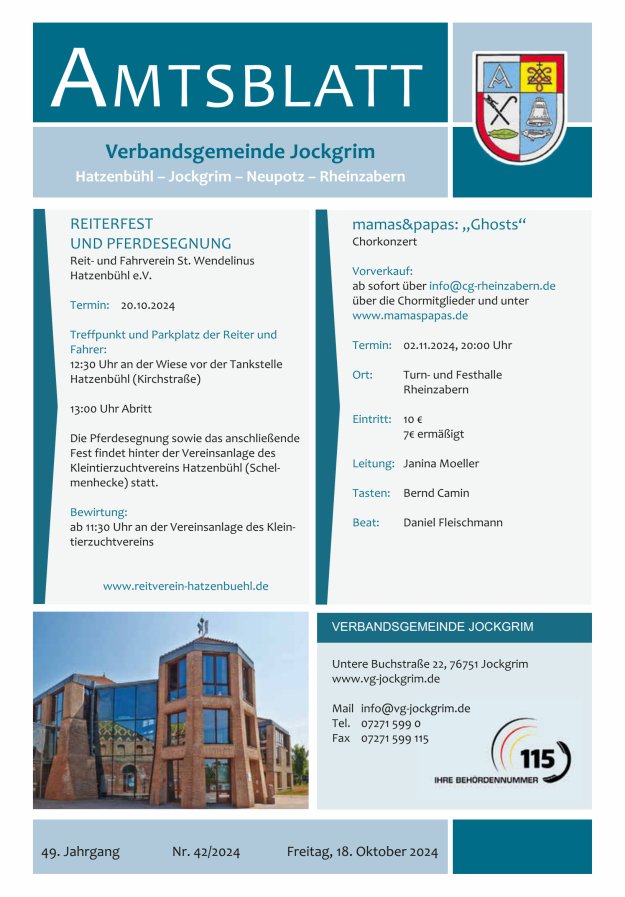Amtsblatt VG Jockgrim Titelblatt 42/2024