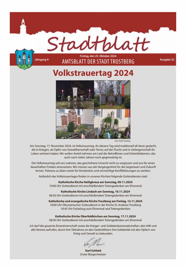 Stadtblatt Trostberg an der Alz Titelblatt 22/2024
