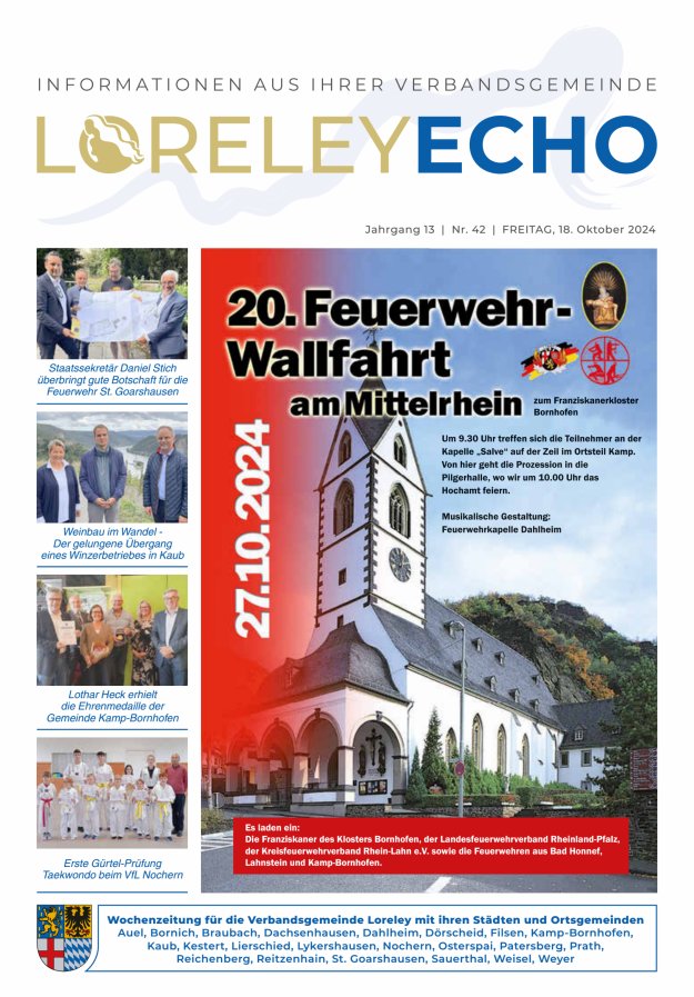 Loreley-Echo - Mitteilungsblatt der Verbandsgemeinde Loreley Titelblatt 42/2024