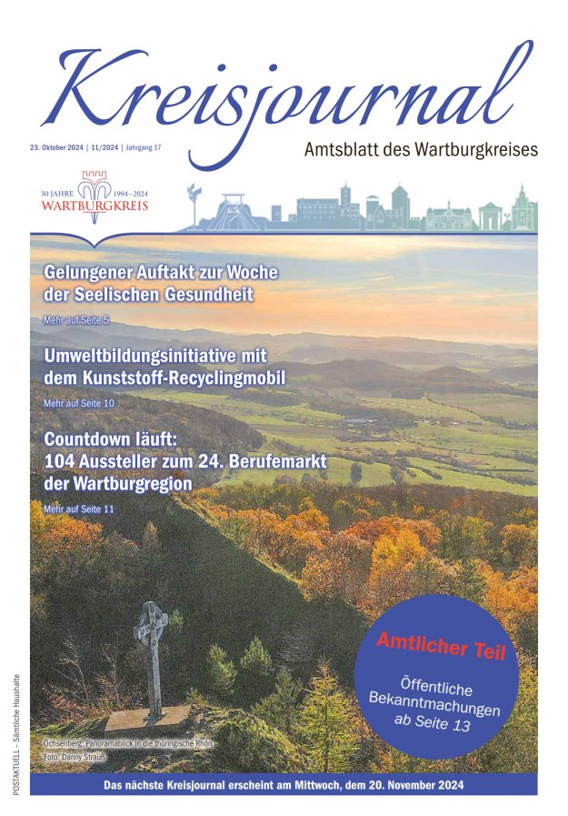 Kreisjournal - Amtliches Veröffentlichungsblatt des Wartburgkreises Titelblatt 11/2024