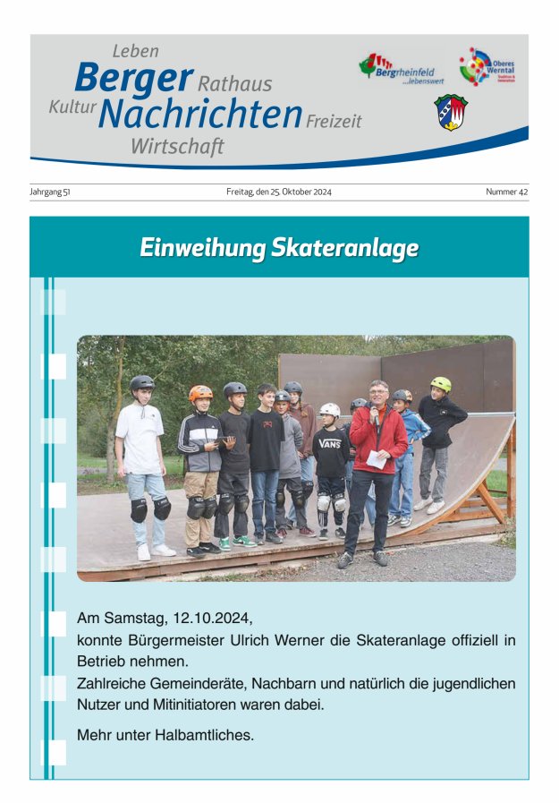 Berger Nachrichten, Bergrheinfeld Titelblatt 42/2024
