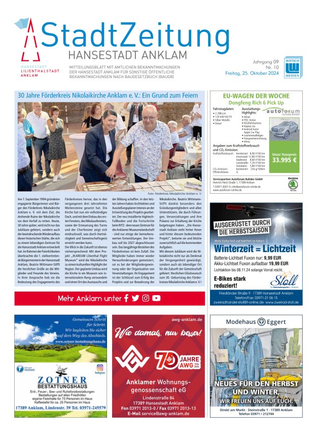 Anklam StadtZeitung Titelblatt 10/2024