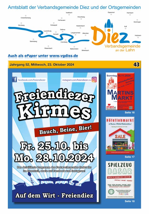 Mitteilungsblatt der Verbandsgemeinde Diez und der Ortsgemeinden Titelblatt 43/2024
