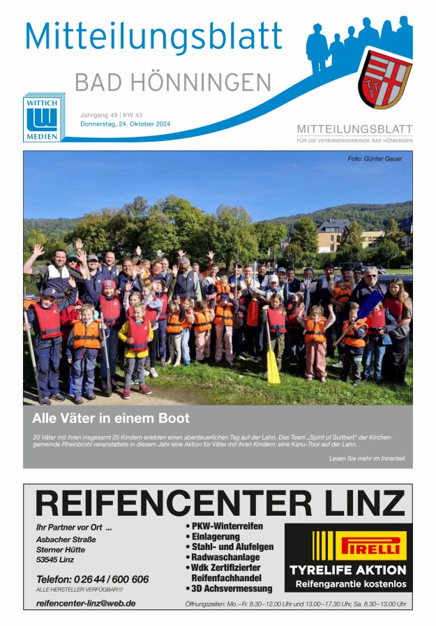 Mitteilungsblatt für den Bereich der Verbandsgemeinde Bad Hönningen Titelblatt 43/2024