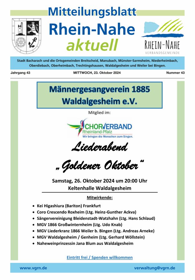 Rhein-Nahe aktuell Titelblatt 43/2024
