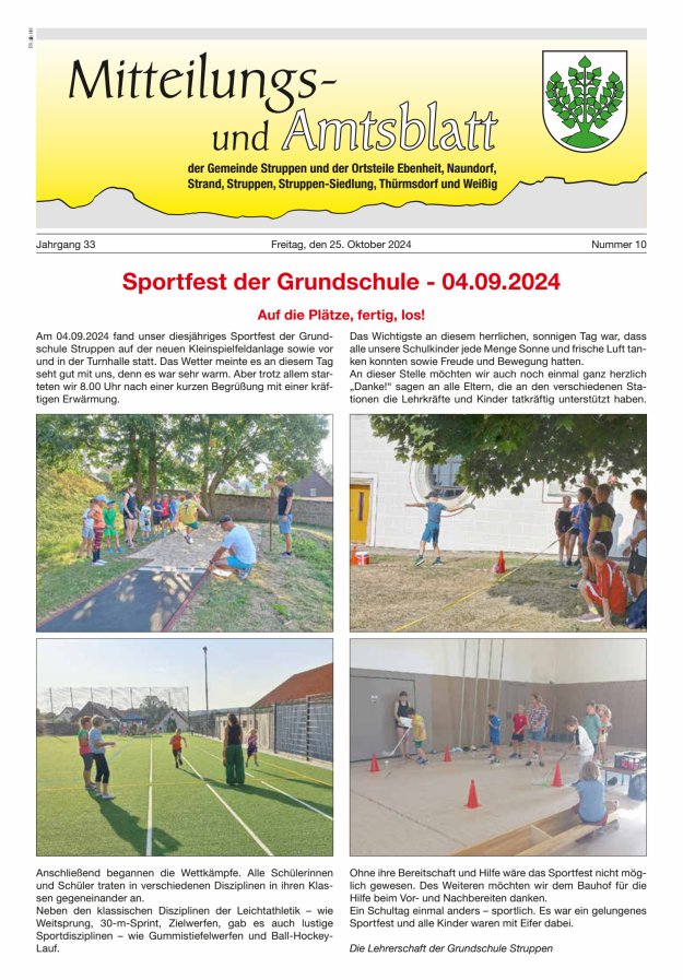Mitteilungs- und Amtsblatt der Gemeinde Struppen und der Ortsteile Titelblatt 10/2024