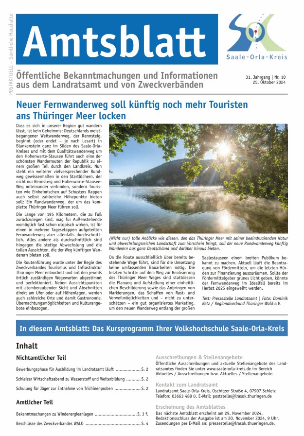 Amtsblatt des Saale-Orla-Kreises Titelblatt 10/2024