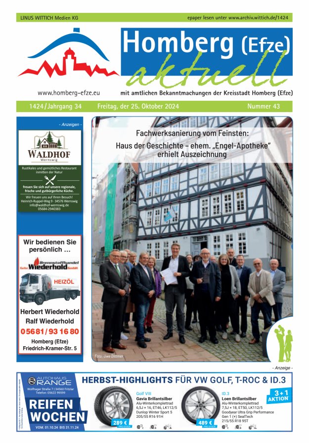 Homberg Efze aktuell Titelblatt 43/2024