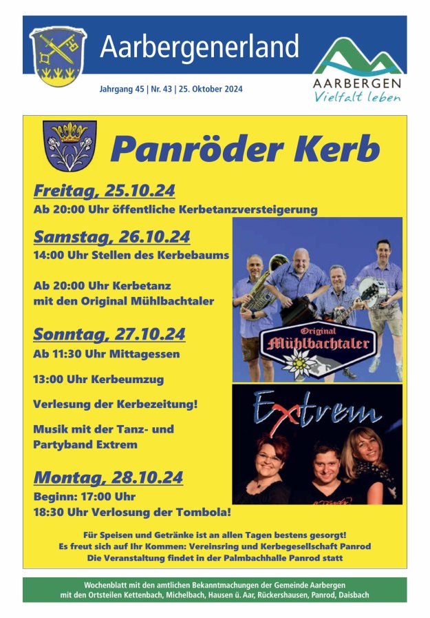Aarbergenerland - Wochenblatt mit den amtlichen Bekanntmachungen Titelblatt 43/2024