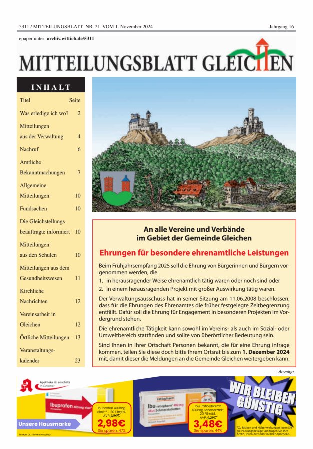 Mitteilungsblatt Gleichen Titelblatt 21/2024