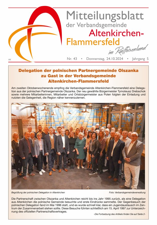 Mitteilungsblatt Verbandsgemeinde Altenkirchen-Flammersfeld Titelblatt 43/2024