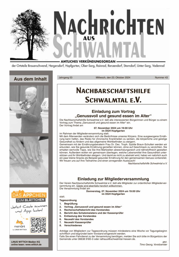 Nachrichten aus Schwalmtal Titelblatt 43/2024