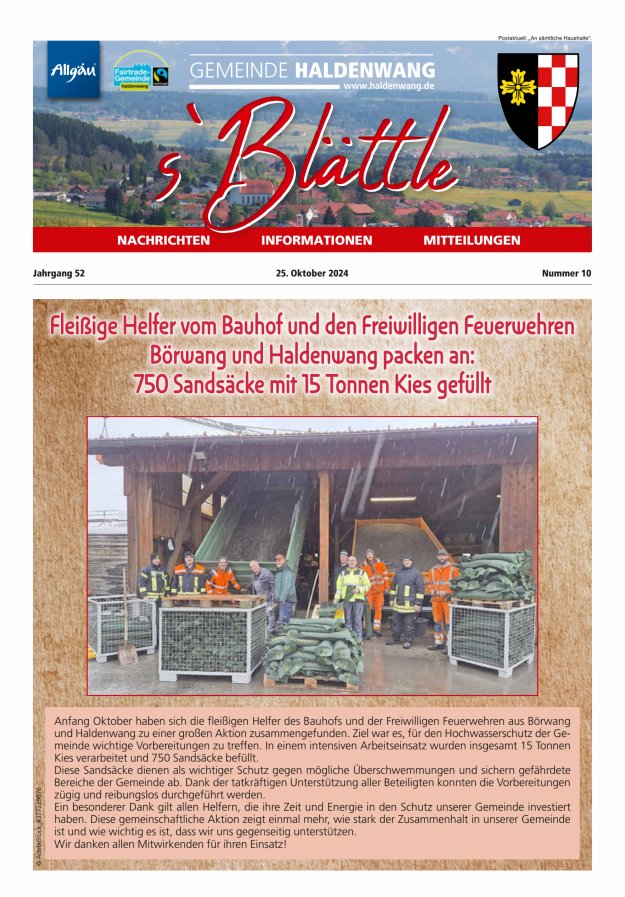 sBlättle der Gemeinde Haldenwang Titelblatt 10/2024