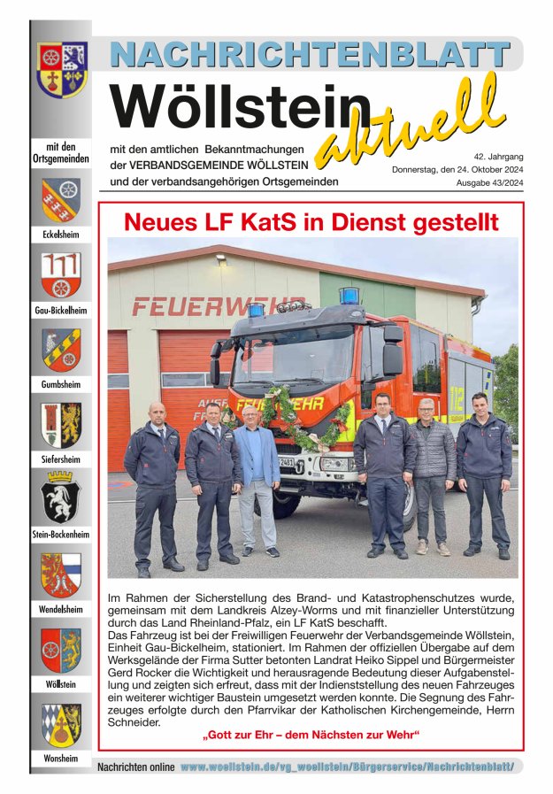 Nachrichtenblatt Wöllstein aktuell Titelblatt 43/2024