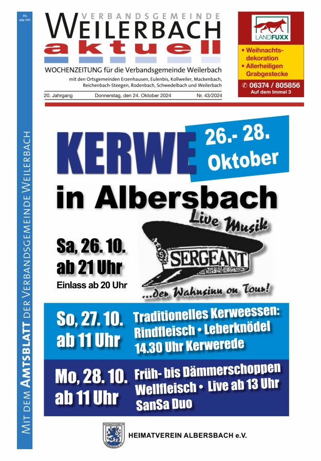 Verbandsgemeinde Weilerbach aktuell Titelblatt 43/2024