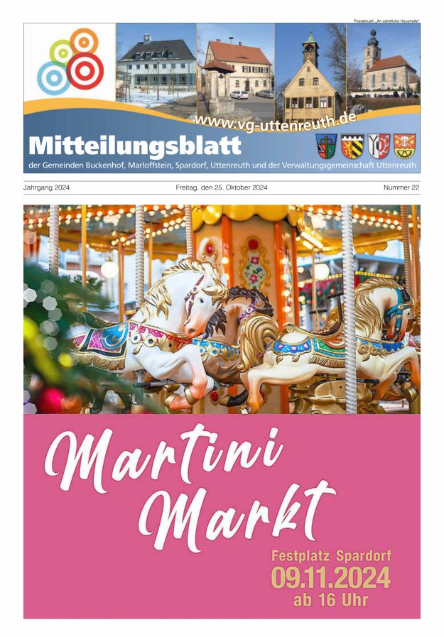 Mitteilungsblatt der Verwaltungsgemeinschaft Uttenreuth Titelblatt 22/2024
