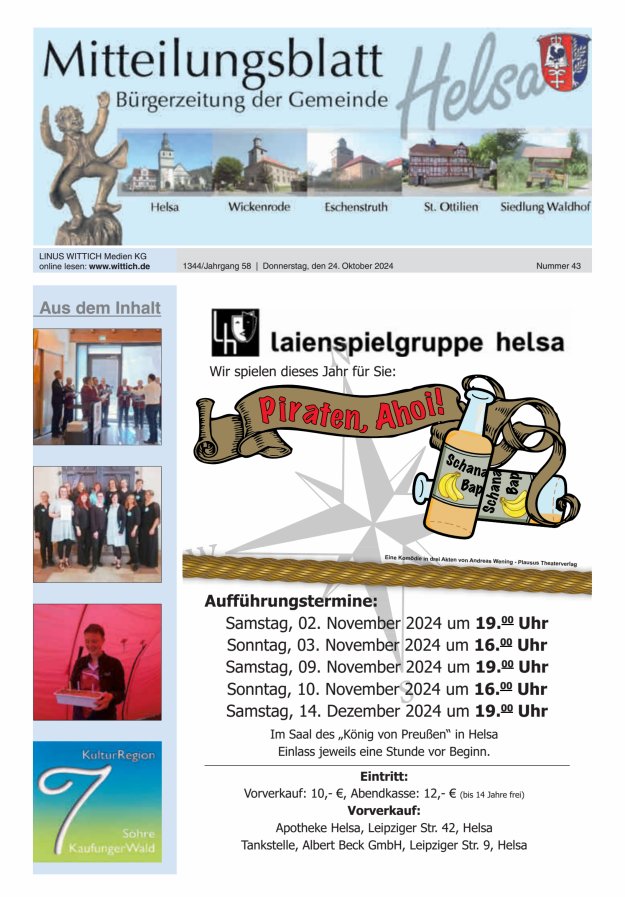 Mitteilungsblatt Helsa Titelblatt 43/2024