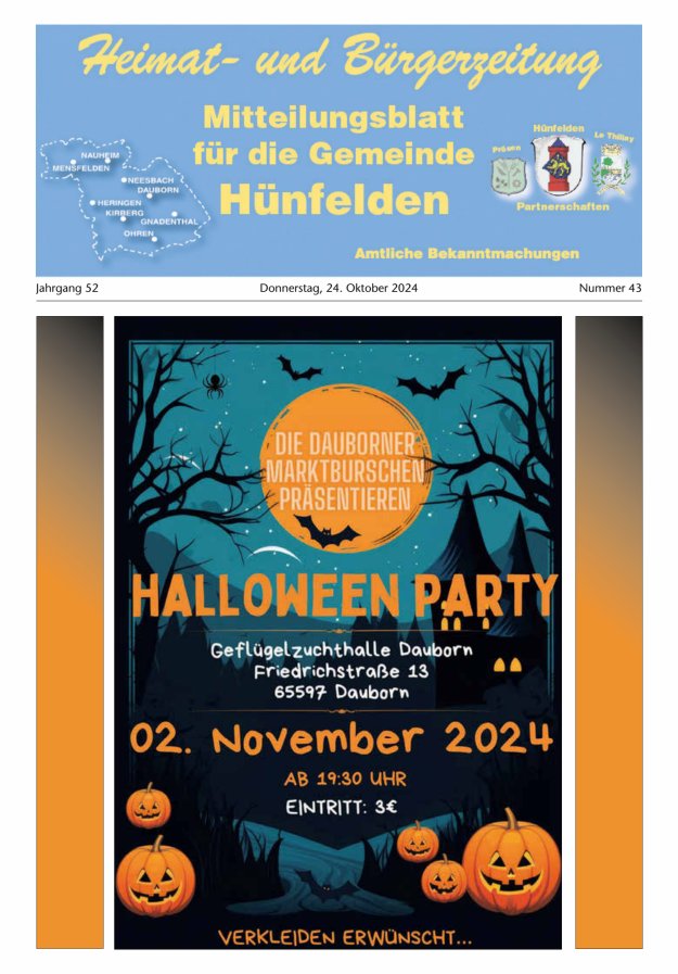 Mitteilungsblatt für die Gemeinde Hünfelden Titelblatt 43/2024