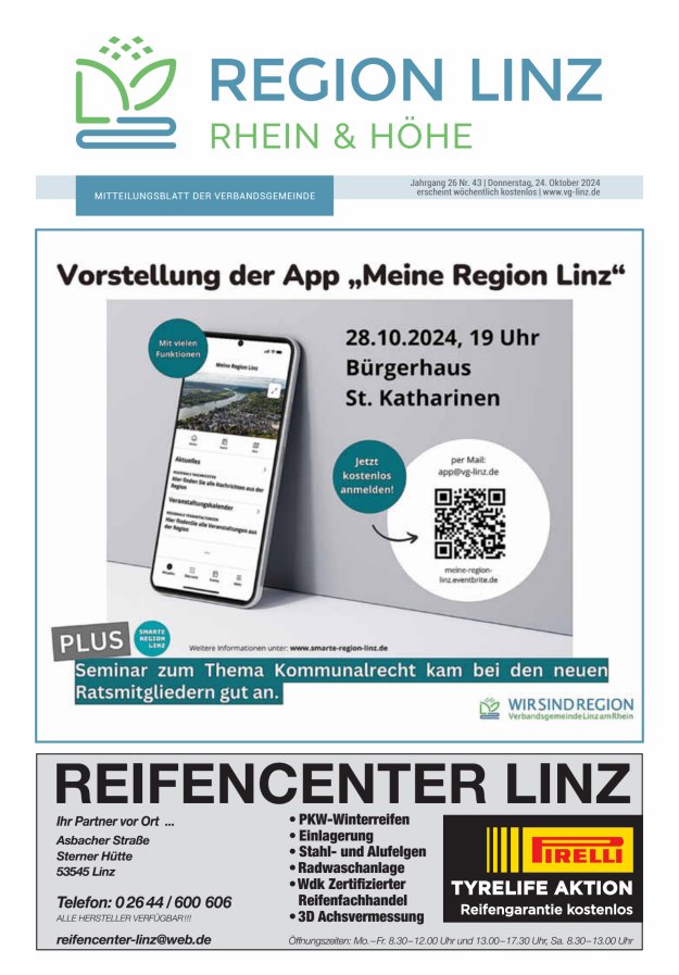 Unsere Verbandsgemeinde Linz am Rhein Titelblatt 43/2024