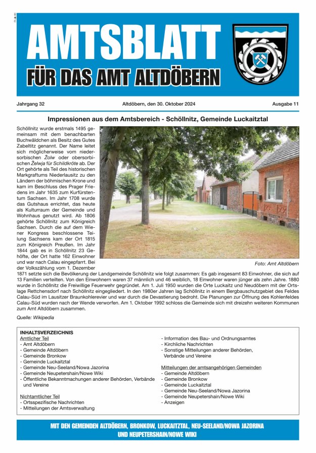 Amtsblatt für das Amt Altdöbern Titelblatt 11/2024