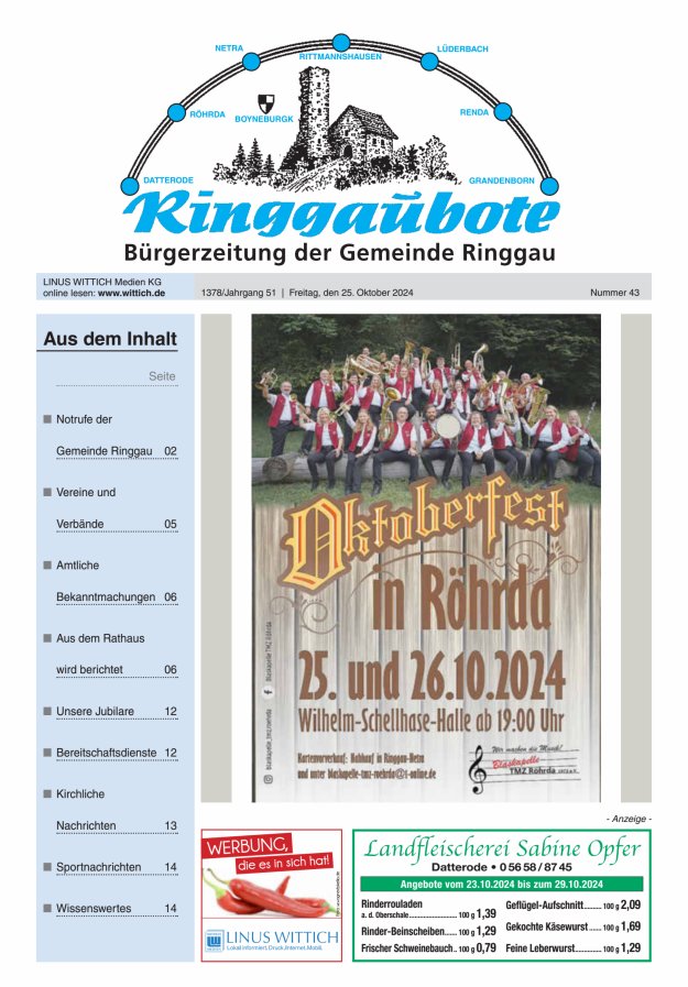 Ringgaubote Titelblatt 43/2024