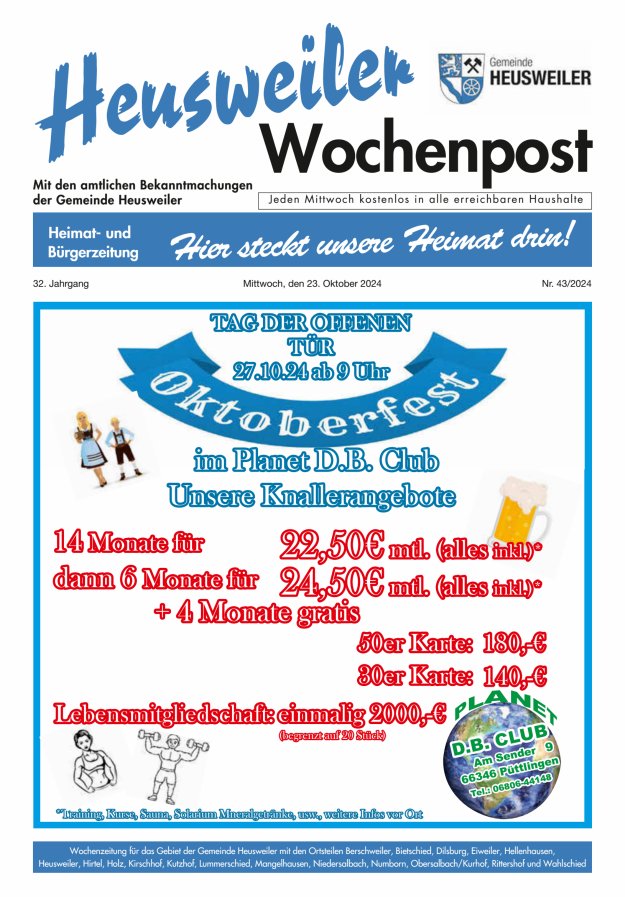 Heusweiler Wochenpost Titelblatt 43/2024