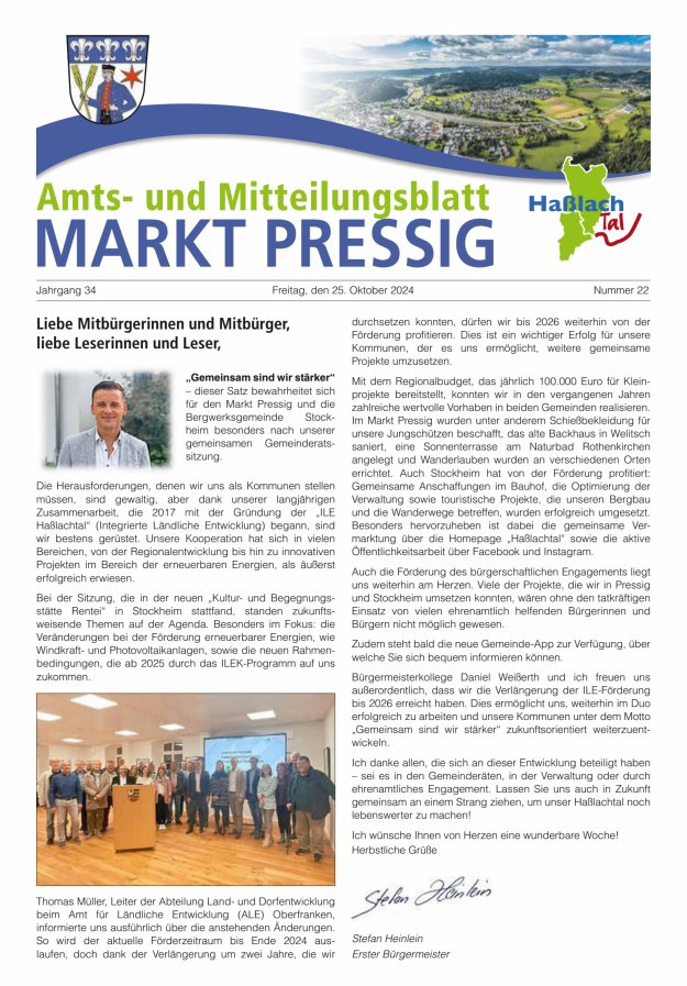 Amtsblatt für den Markt Pressig mit den Gemeindeteilen Titelblatt 22/2024