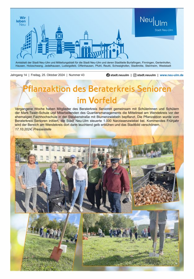 Amtsblatt der Stadt Neu-Ulm und Mitteilungsblatt für die Stadt Neu-Ulm Titelblatt 43/2024