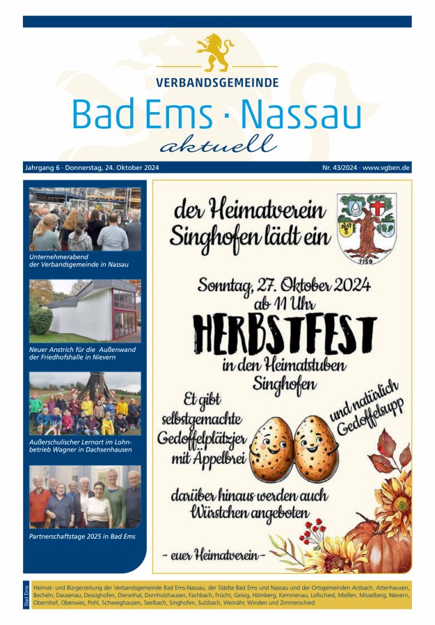 Bad Ems-Nassau aktuell Ausgabe Bad Ems Titelblatt 43/2024