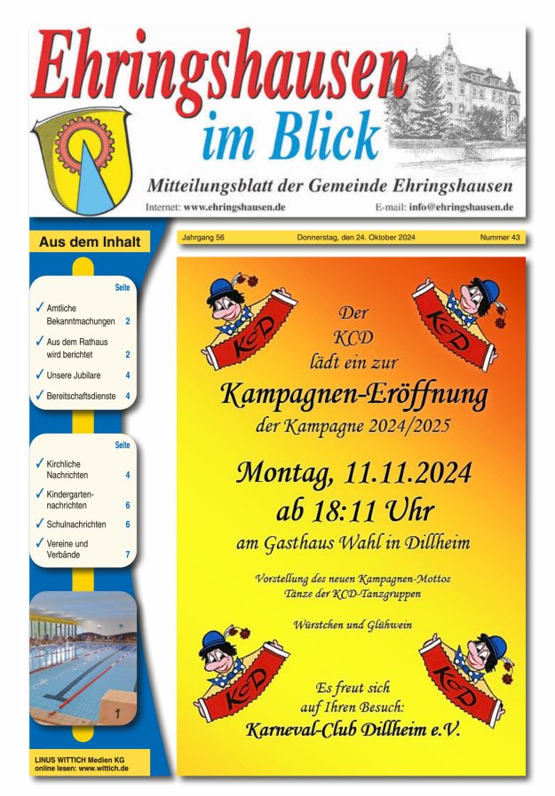 Mitteilungsblatt der Gemeinde Ehringshausen Titelblatt 43/2024