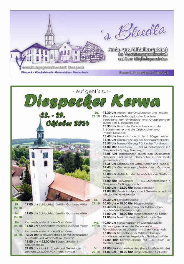 Amts- und Mitteilungsblatt VGem Diespeck Titelblatt 43/2024