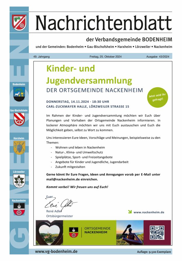 Nachrichtenblatt der VG Bodenheim              Titelblatt 43/2024