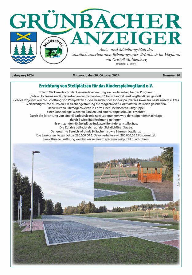 Grünbacher Anzeiger - Amts- und Mitteilungsblatt Titelblatt 10/2024