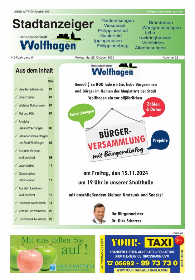 Wolfhager Stadtanzeiger Titelblatt 22/2024