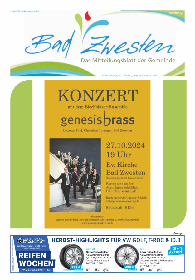 Heimatzeitung Bad Zwesten Titelblatt 43/2024