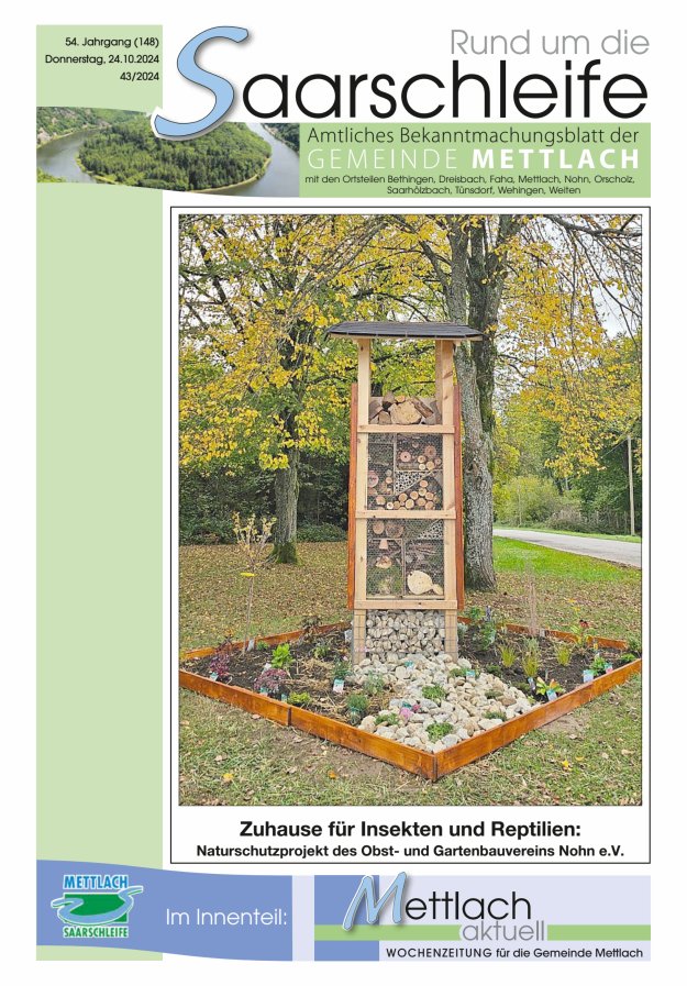 Rund um die Saarschleife Gemeinde Mettlach Titelblatt 43/2024