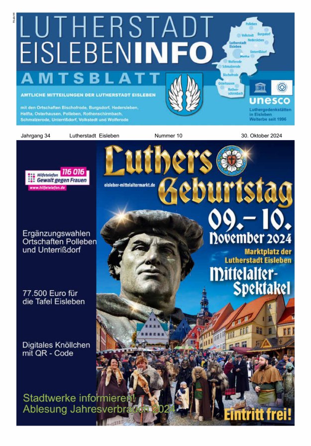 Amtsblatt Lutherstadt Eisleben – Amtliches Mitteilungsblatt der Lutherstadt Eisleben Titelblatt 10/2024