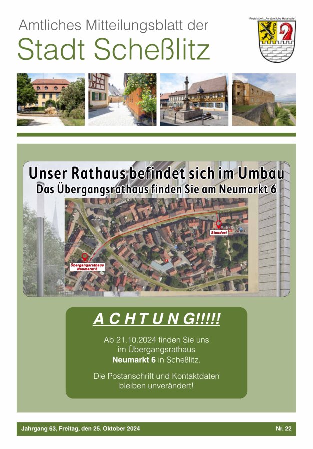 Scheßlitzer Anzeiger - Amtliches Mitteilungsblatt der Stadt Scheßlitz Titelblatt 22/2024