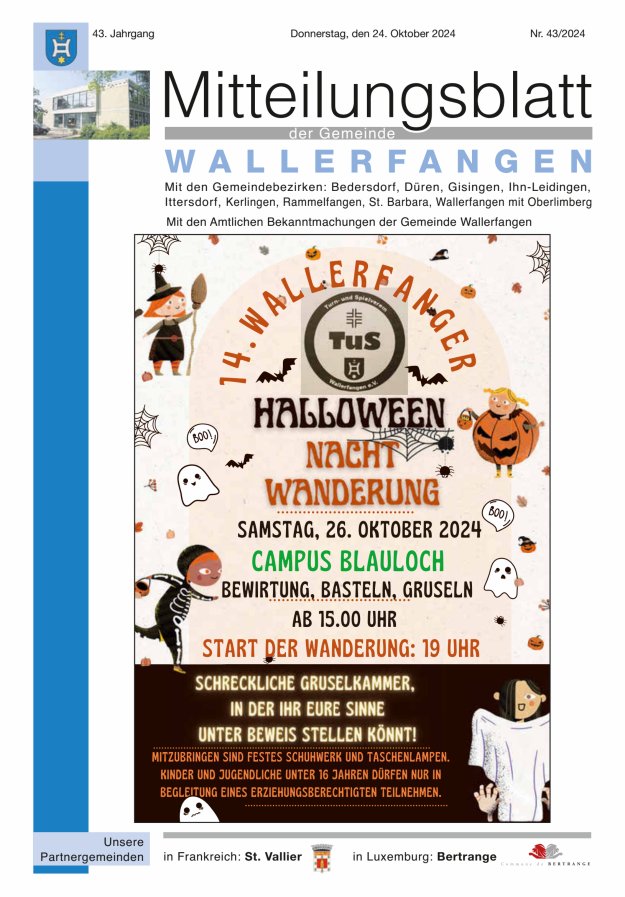 Mitteilungsblatt Gemeinde Wallerfangen Titelblatt 43/2024