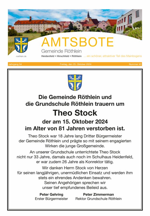Amtsbote der Großgemeinde Röthlein Titelblatt 43/2024