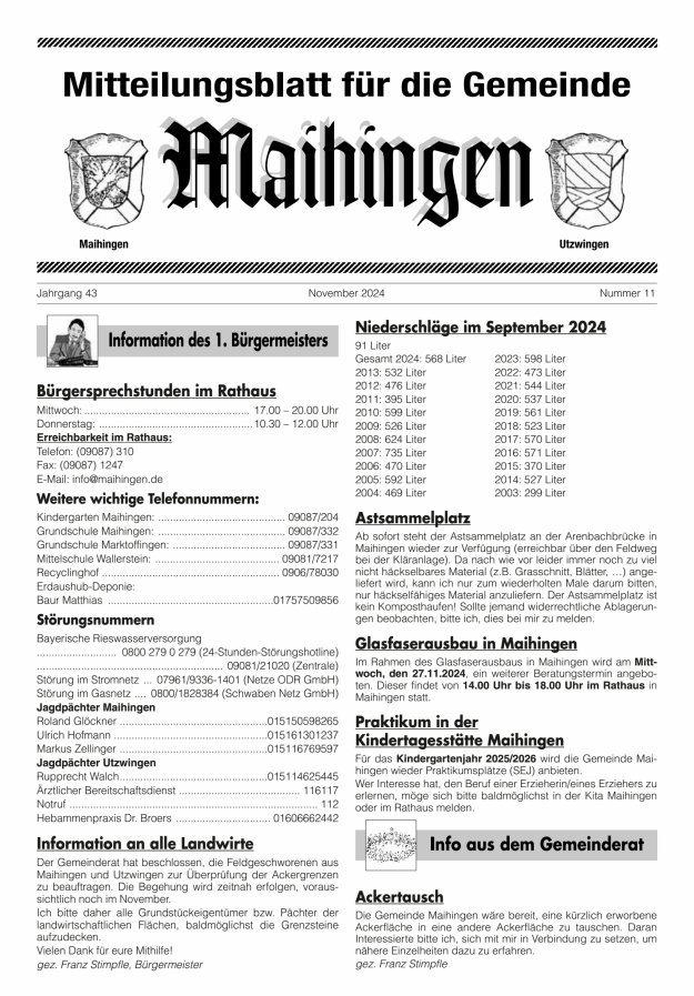 Mitteilungsblatt für die Gemeinde Maihingen Titelblatt 11/2024