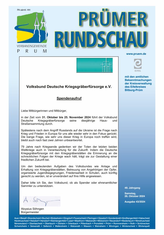 Prümer Rundschau Titelblatt 43/2024