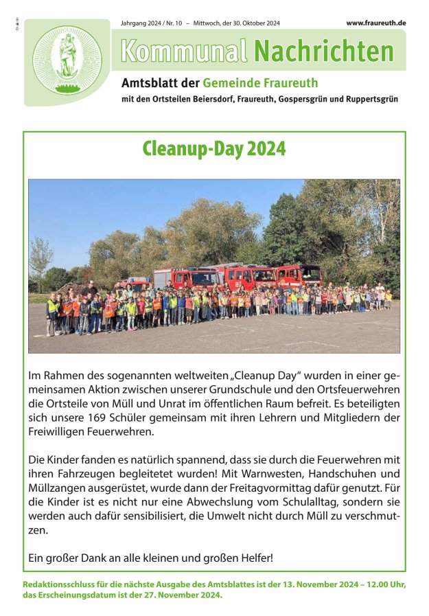 Kommunal-Nachrichten der Gemeinde Fraureuth Titelblatt 10/2024