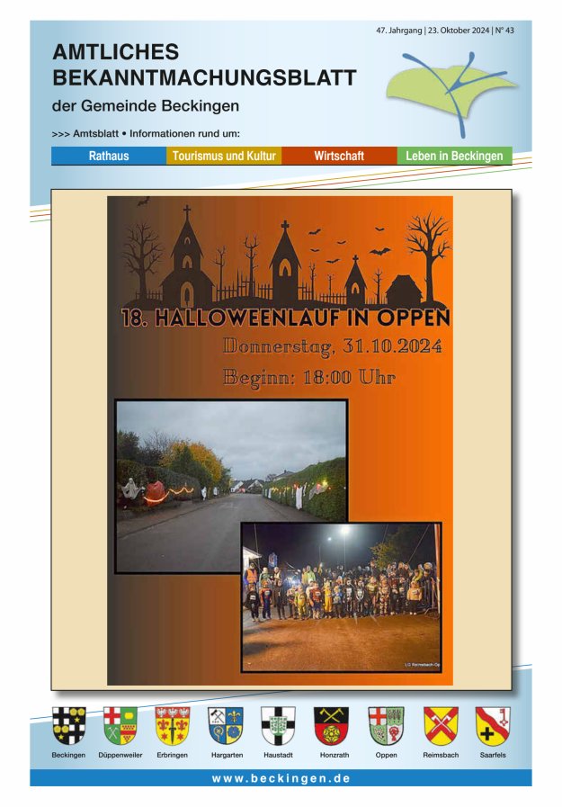 Amtsblatt Beckingen Titelblatt 43/2024
