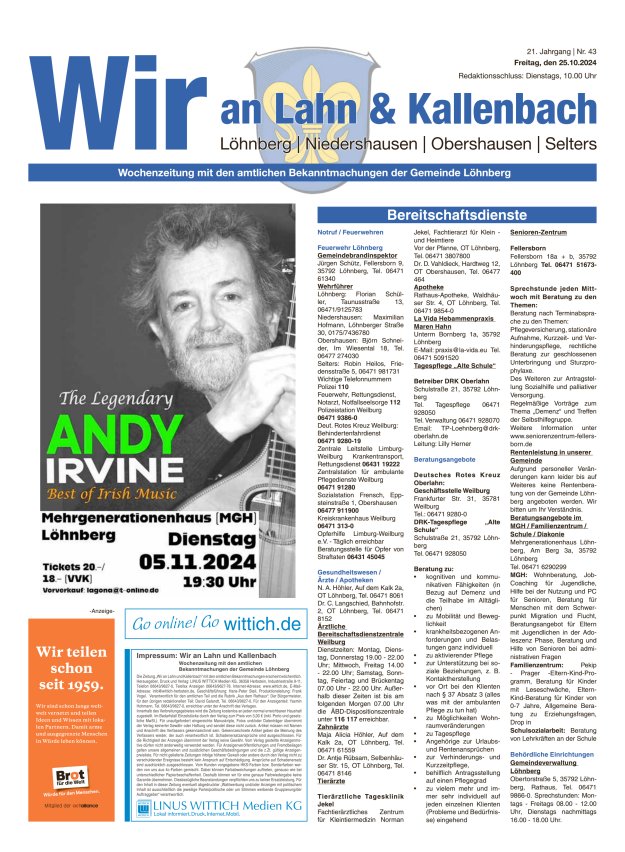 Amtliches Mitteilungsblatt der Gemeinde Löhnberg Titelblatt 43/2024