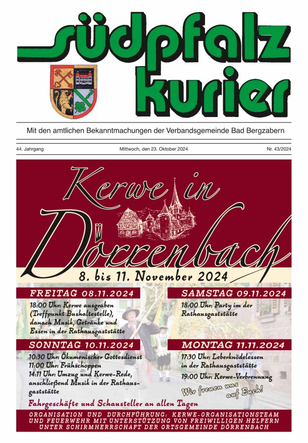 Südpfalz Kurier - VG Bad Bergzabern Titelblatt 43/2024
