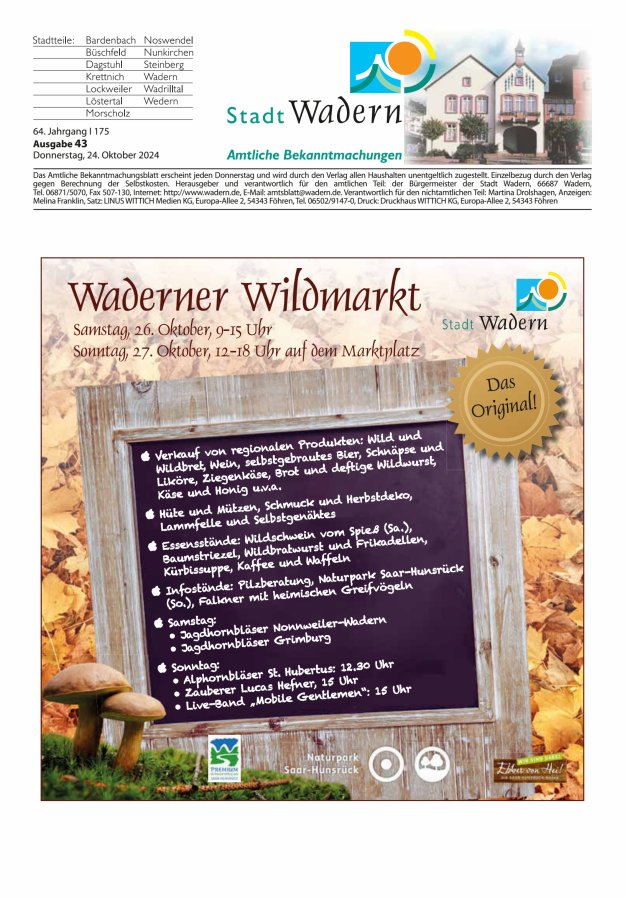 Stadt Wadern Titelblatt 43/2024